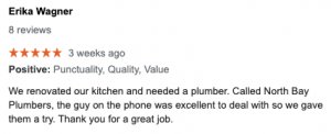 Google Review for North Bay Plumbers